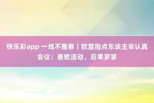 快乐彩app 一线不雅察｜欧盟指点东谈主非认真会议：衰败活动，后果寥寥